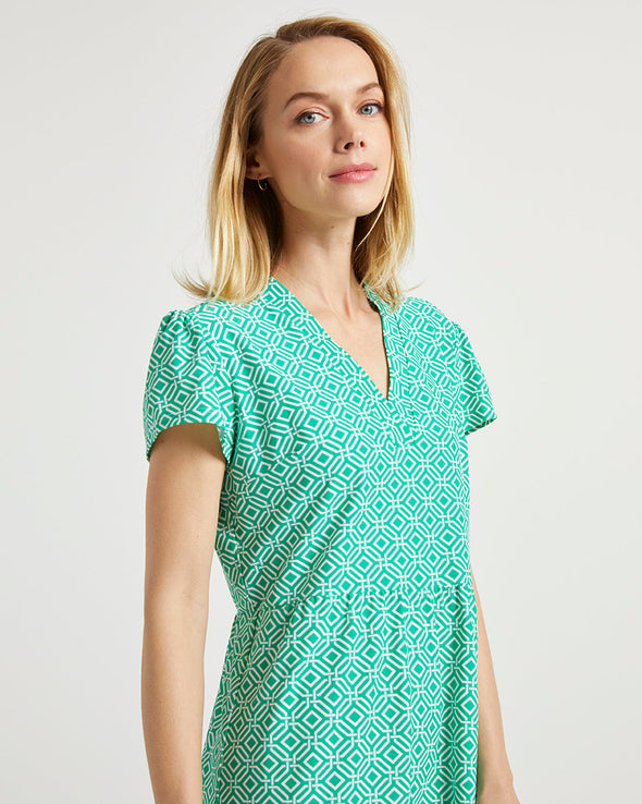 Close view of Jude Connally Ginger Dress in Mini Links Geo Grass
