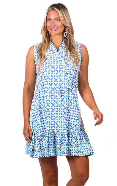 Front view of Duffield Lane Giselle Dress in  Tile Print