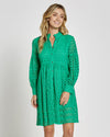 Front view of Jude Connally Gloria Dress in Clover Green