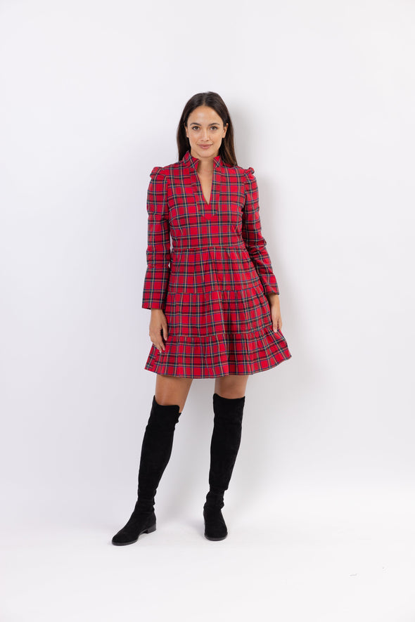 Full body view of Sail to Sable Highlands Dress - Red Plaid