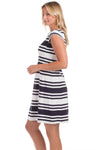 Side view of Duffield Lane Hackley Dress - Navy/White Stripe