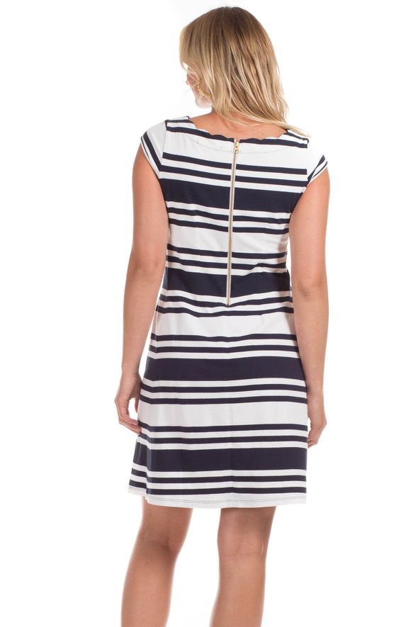 Back view of Duffield Lane Hackley Dress - Navy/White Stripe