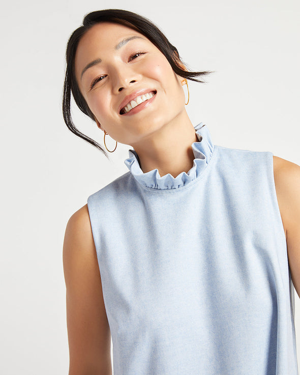 Cropped front view of Jude Connally Abby Dress - Chambray Blue