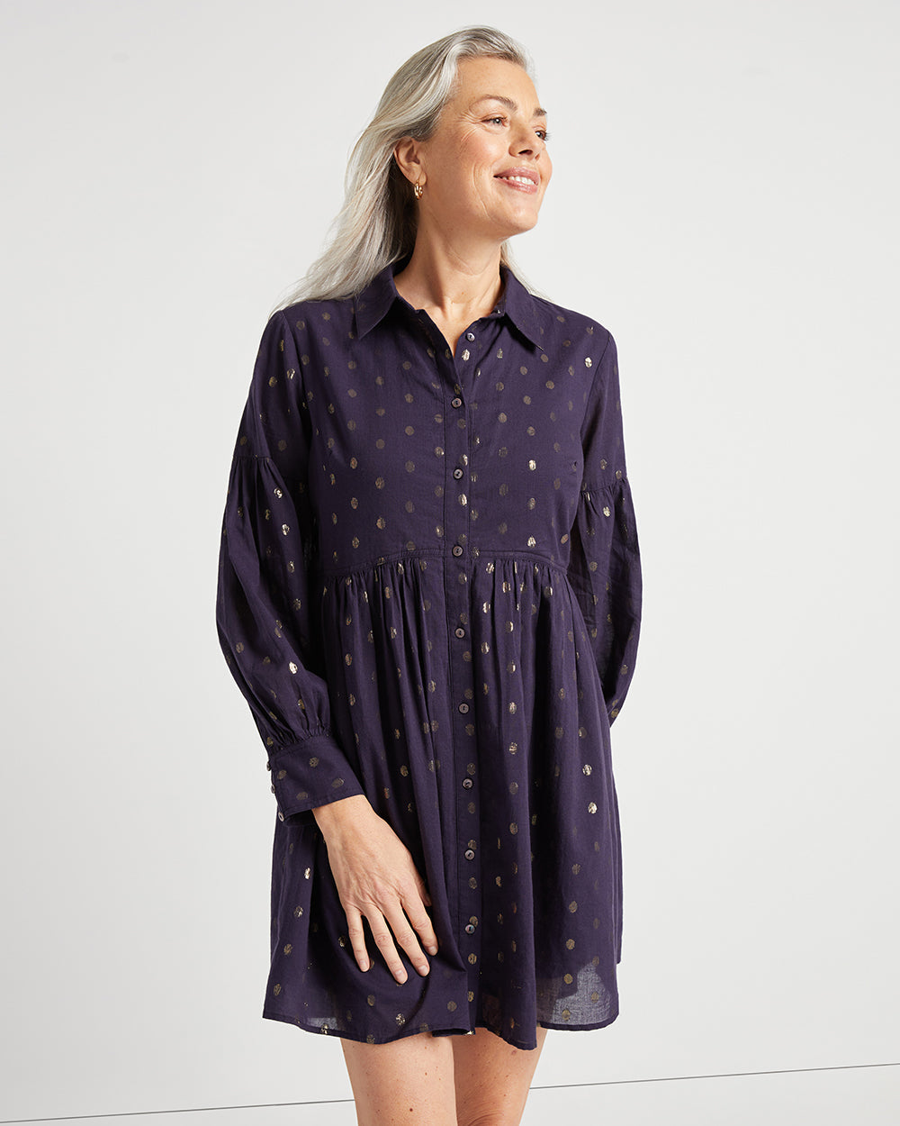 Jude Connally Briar Dress in Navy/Gold Dot THE LUCKY KNOT Jude Connally Briar Dress in Navy/Gold Dot THE LUCKY KNOT