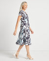 Side view of Jude Connally Eliza Dress in Grand Ikat Sky