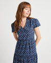 Close up of Jude Connally Eliza Dress in Garden Gate Navy