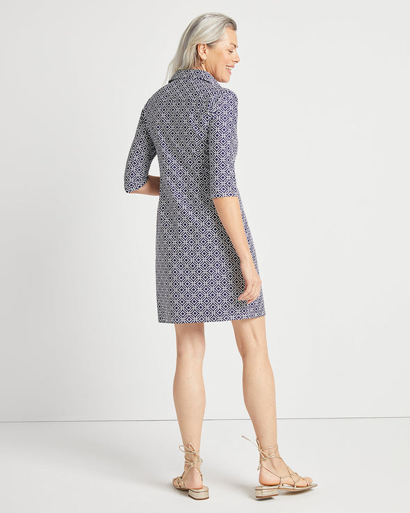 Back view of Jude Connally Susanna Dress in Mini Links Geo Navy