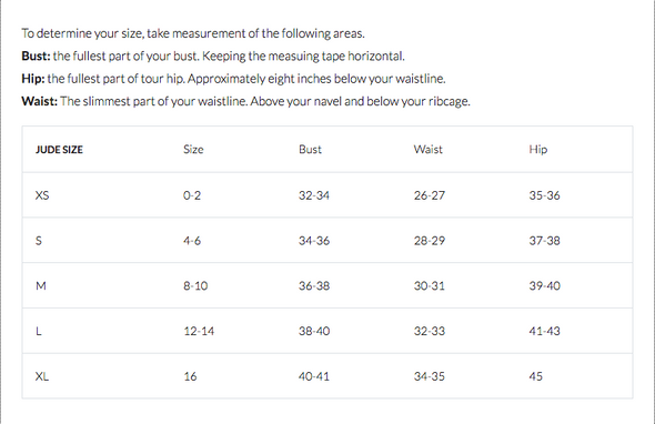 Jude Connally size chart