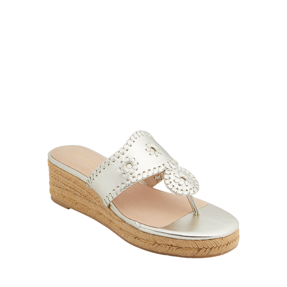 Front view of the Jack Rogers Jacks Mid Wedge - Platinum