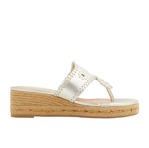 Side view of the Jack Rogers Jacks Mid Wedge - Platinum