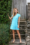 Full body view of Jude Connally Annabelle Dress - Diamond Ikat Santorini Blue