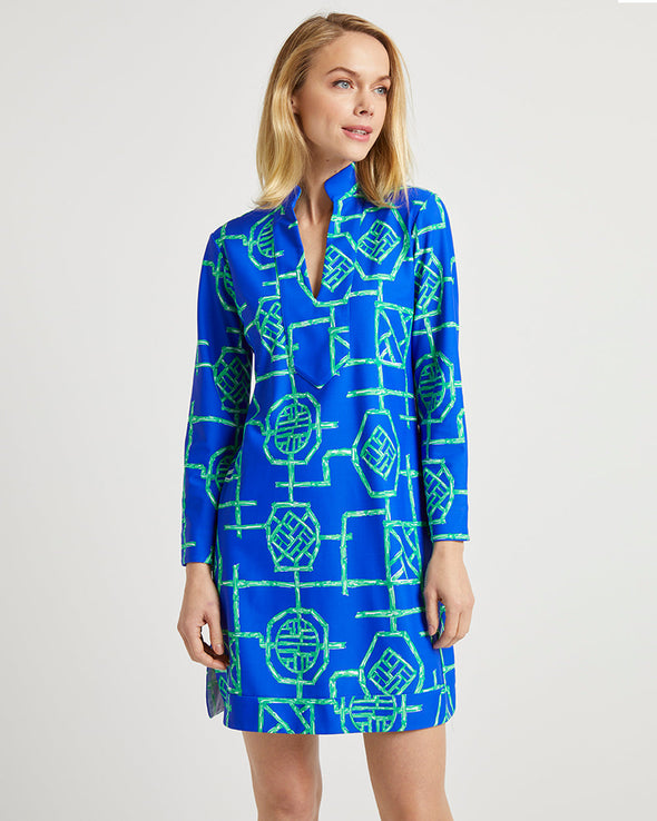 Jude Connally Kate Dress - Bamboo Lattice Cobalt/Grass