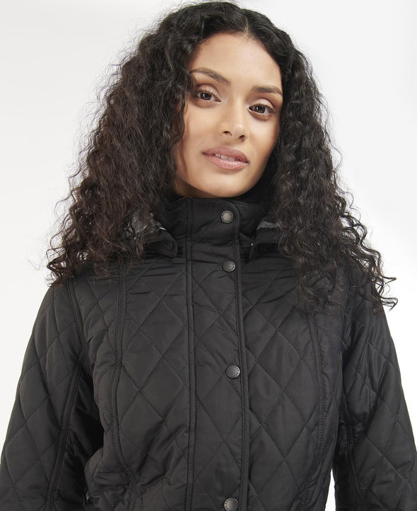 Up close view of the Barbour Millfire Quilted Jacket - Black Classic