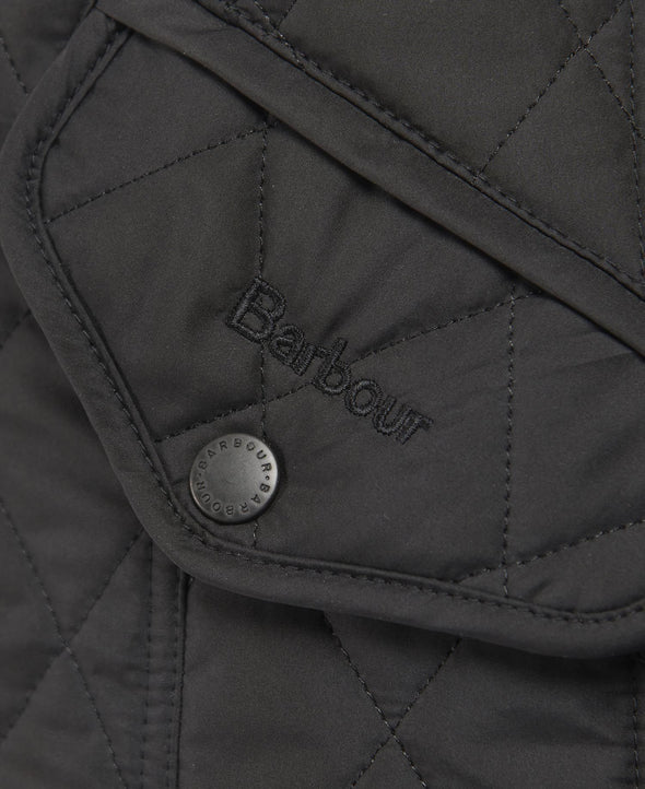 Pocket detail of the Barbour Millfire Quilted Jacket - Black Classic