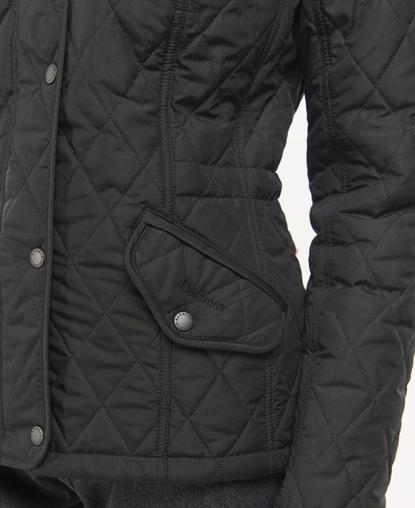 Side detail of the Barbour Millfire Quilted Jacket - Black Classic