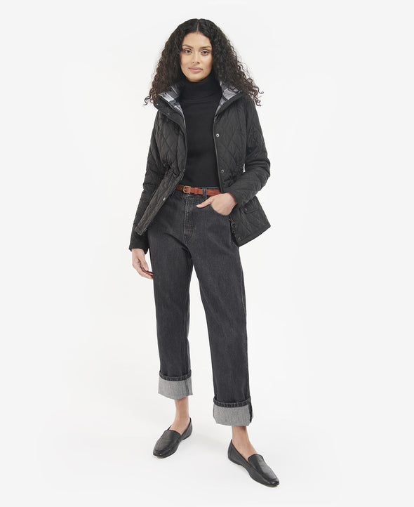 Full body view of the Barbour Millfire Quilted Jacket - Black Classic