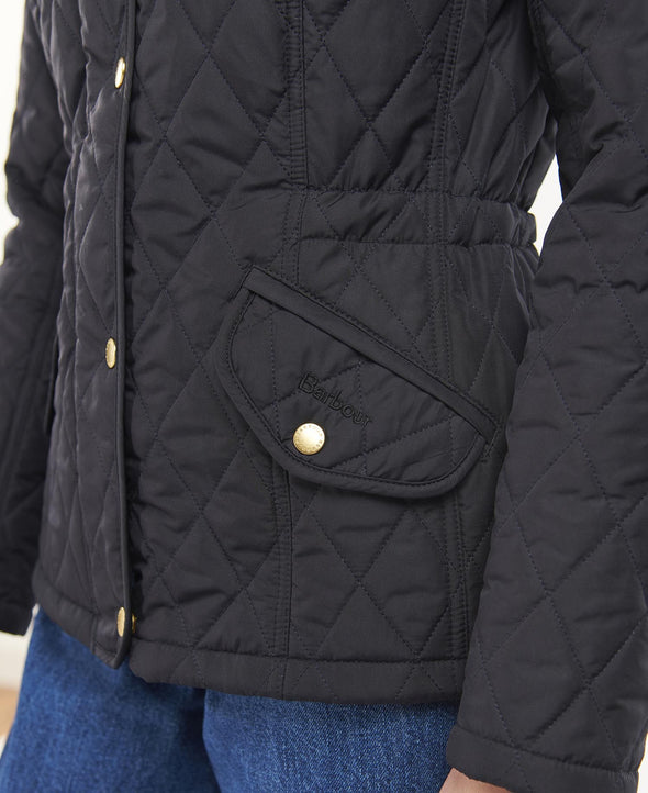 Pocket details of the Barbour Millfire Quilted Jacket - Navy Classic