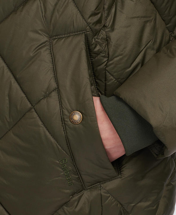 Pockets of the Barbour Alness Quilted Jacket Sage