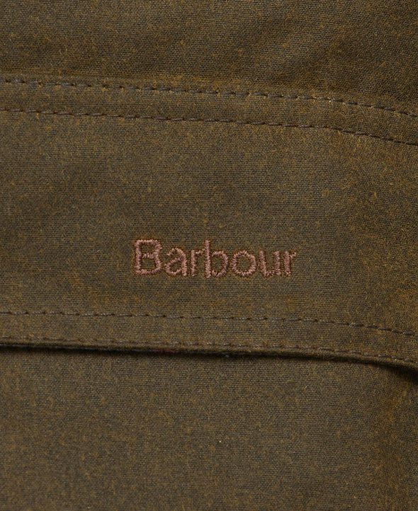 Logo pocket of Barbour Acorn Wax Jacket - Olive