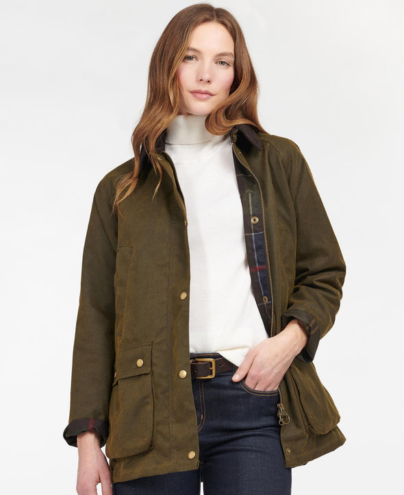 Front view of the Barbour Acorn Wax Jacket - Olive