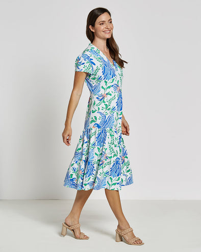 Jude Connally Libby Dress - Whimsy Parrot White