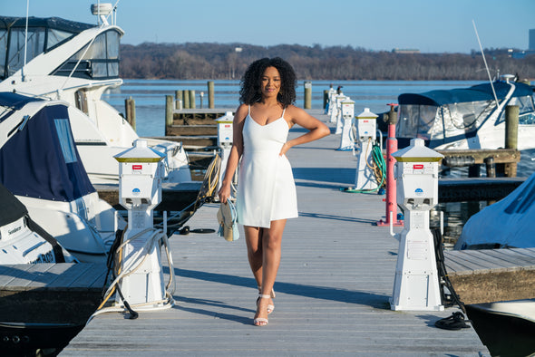 Full body view of the French Connection Demi Dress - Summer White