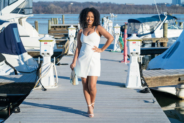 Outdoor view of the French Connection Demi Dress - Summer White