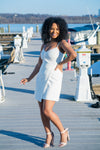 Outdoor model in the French Connection Demi Dress - Summer White