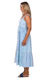 Side view of the Duffield Lane Marie Midi Dress - Tile Print