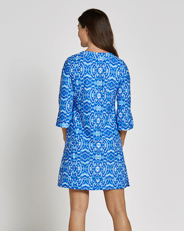 Back view of Jude Connally Megan Dress in Spring Vibes Cobalt