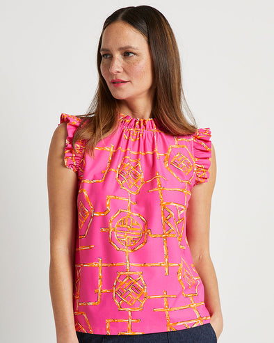 Front view of Jude Connally Mylie Shirt in Bamboo Lattice Spring Pink/Apricot