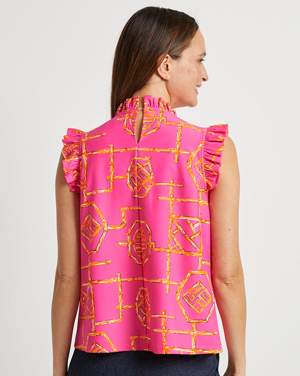 Back view of Jude Connally Mylie Shirt in Bamboo Lattice Spring Pink/Apricot