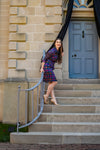 Outdoor model in the Gretchen Scott Twist & Shout Dress - Balmoral Plaid