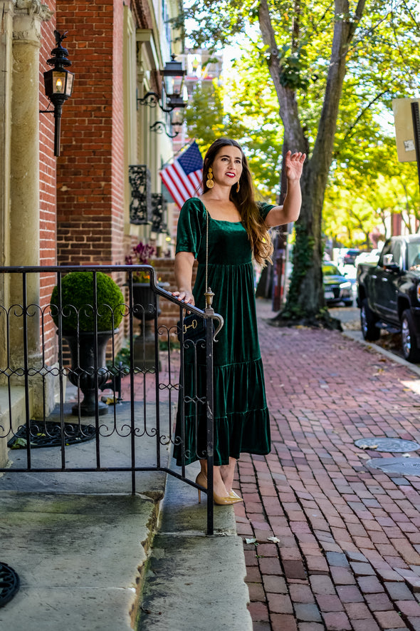 Scarlett Velvet Midi Dress - Emerald