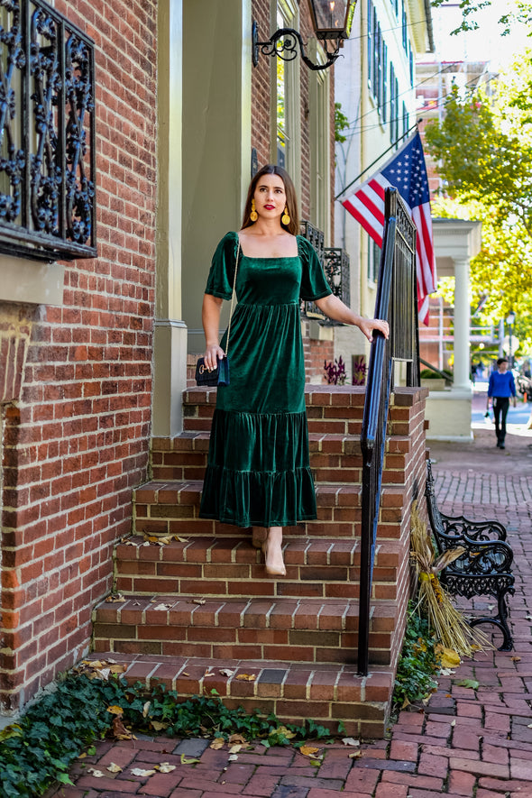 Scarlett Velvet Midi Dress - Emerald