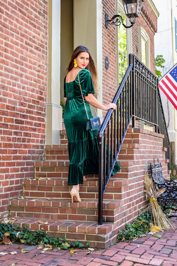 Scarlett Velvet Midi Dress - Emerald