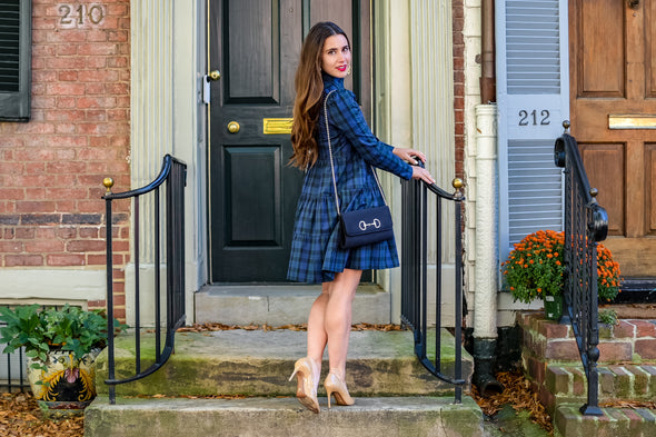 Back view of Sail to Sable Highlands Dress - Blackwatch Plaid