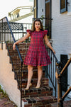 Standing view of the Sail To Sable Tartans Dress - Red Plaid