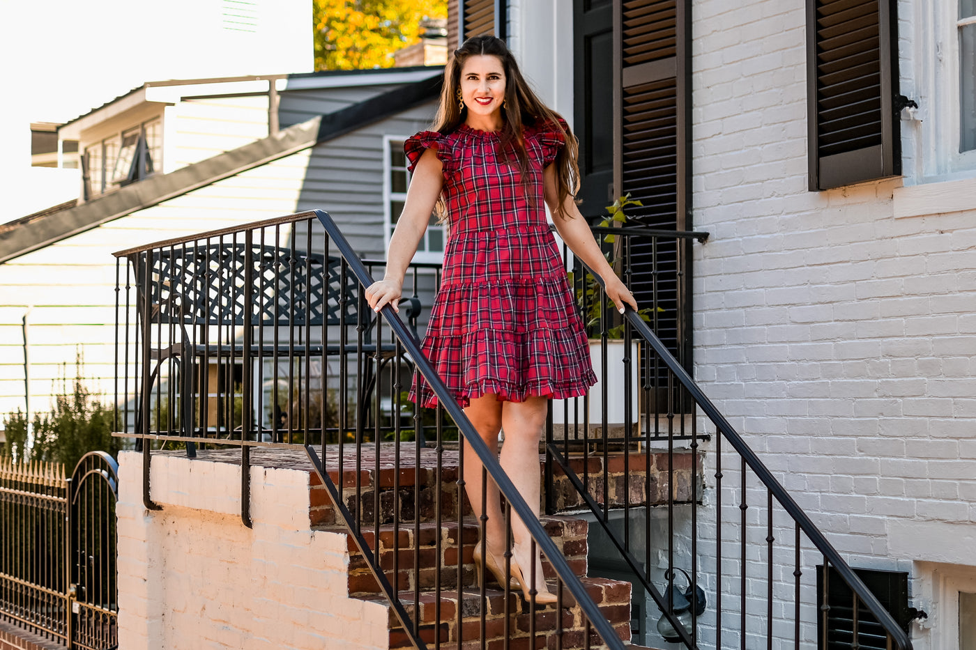 Sail to Sable Flutter Sleeve Midi Dress in Red Tartan – THE LUCKY KNOT