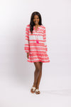 Full body view of Sail to Sable Stripe Long Sleeve Ruffle Hem Dress - White/Pink