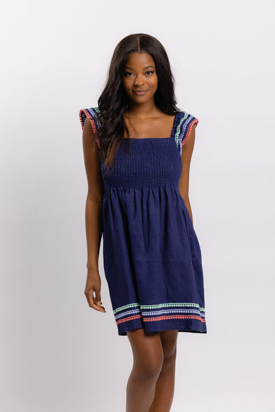 Full body view of Sail to Sable Square Neck Dress - Navy