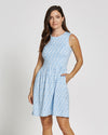 Front view of Jude Connally Rachel Dress in Ikat Diamond Peri