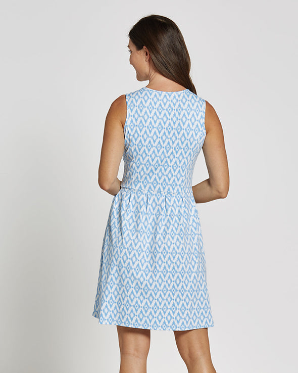 Back view of Jude Connally Rachel Dress in Ikat Diamond Peri