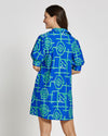 Back of Jude Connally Emerson Dress in Bamboo Lattice Cobalt/Grass