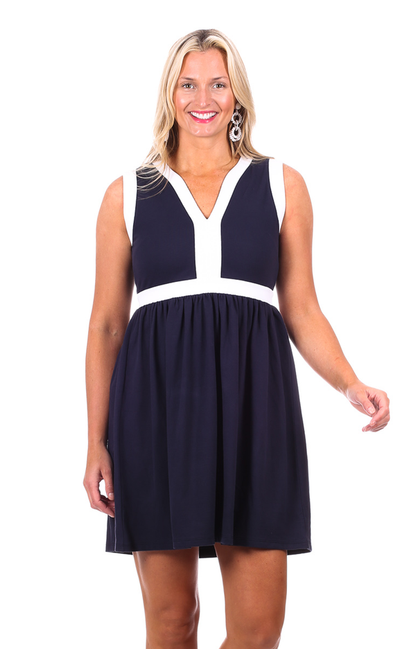 Front cropped view of Duffield Lane Ruth Dress in Navy