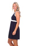 Side view of the Duffield Lane Ruth Dress in Navy