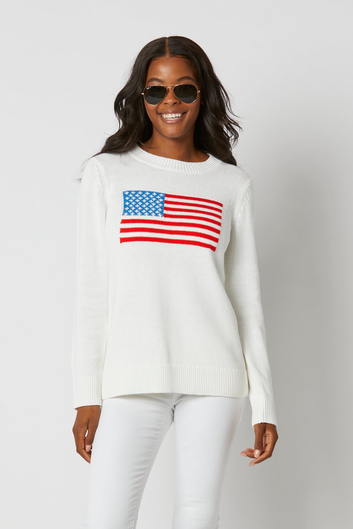 White American Flag Cotton Intarsia Sweater