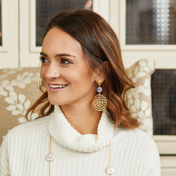 Model in the Susan Shaw Happiness Earrings