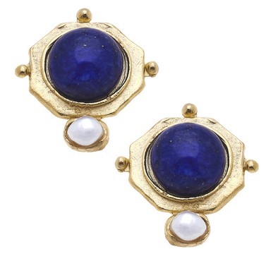Flat view of the Susan Shaw Becca Stud Earrings in Blue Lapis