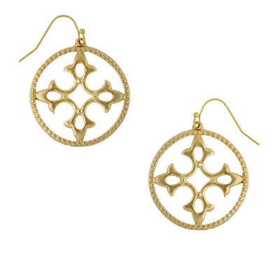 Flat view of the Susan Shaw Gold Round Cut-Out Wire Earrings